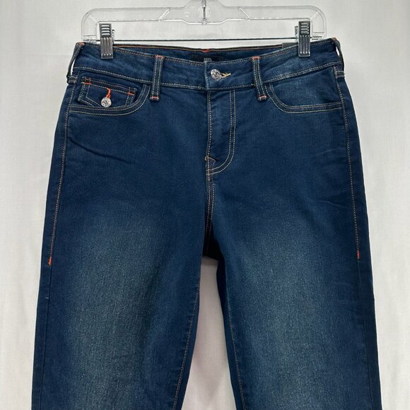 True Religion Jeans Womens 29 Becca Mid Rise Flap Bootcut Dark Washed Denim Blue - Picture 3 of 13